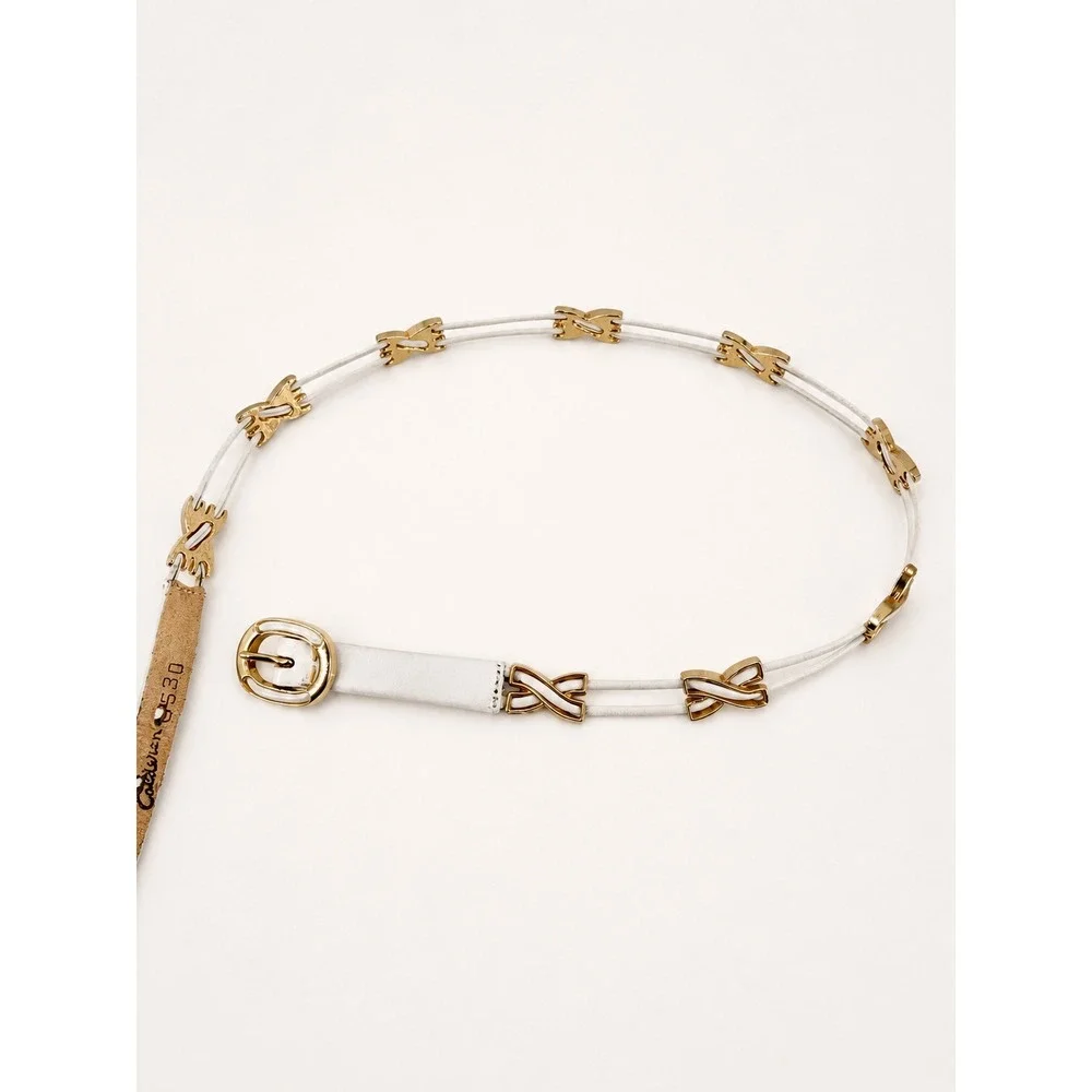 Calderon Leather Belt Womens S White‎ Gold Hardware Vintage Skinny Chic Luxury